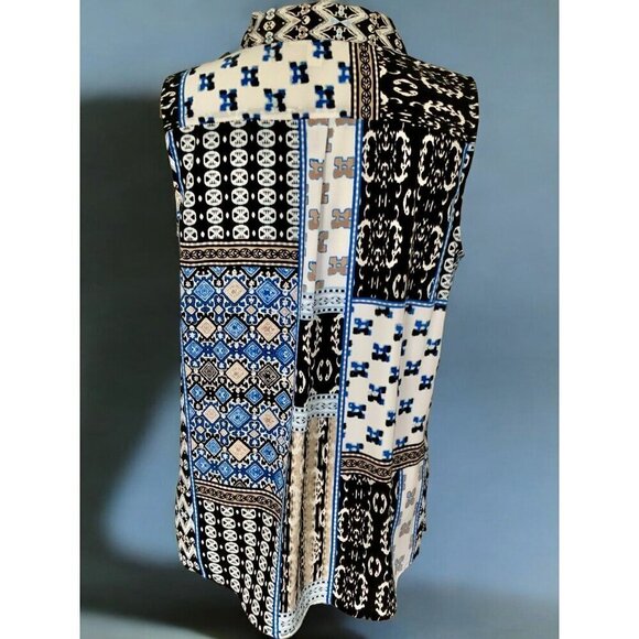 Dana Buchman Sleeveless Womens Patchwork Collared VNeck Multicolor Blouse Large - Picture 5 of 9